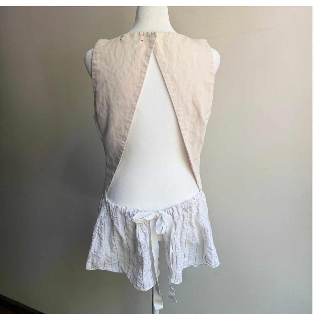 RENTRAYAGE Peplum Open Back Sleeveless Top Beige White Small